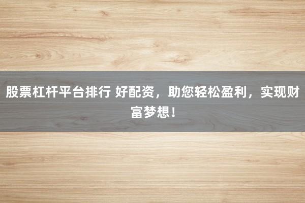 股票杠杆平台排行 好配资，助您轻松盈利，实现财富梦想！