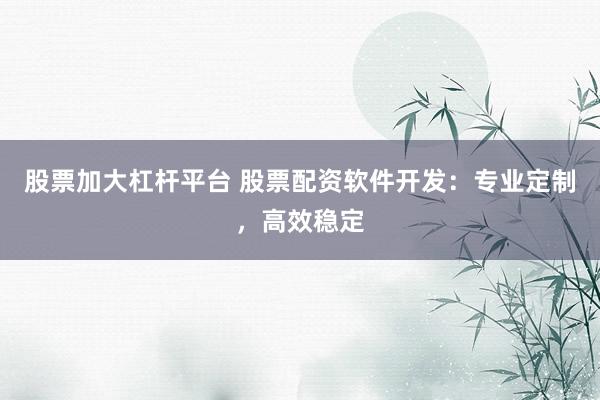 股票加大杠杆平台 股票配资软件开发：专业定制，高效稳定