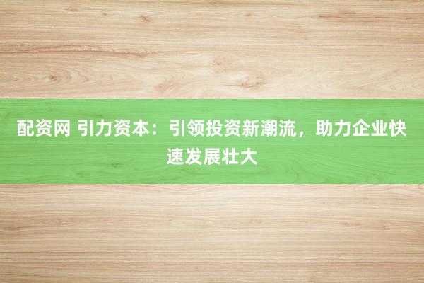 配资网 引力资本：引领投资新潮流，助力企业快速发展壮大