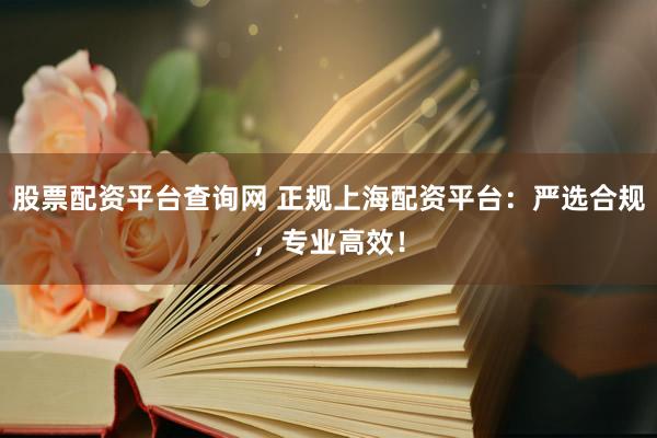 股票配资平台查询网 正规上海配资平台：严选合规，专业高效！