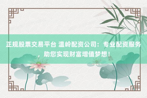 正规股票交易平台 温岭配资公司：专业配资服务，助您实现财富增值梦想！