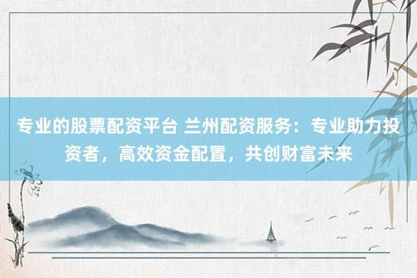 专业的股票配资平台 兰州配资服务：专业助力投资者，高效资金配置，共创财富未来