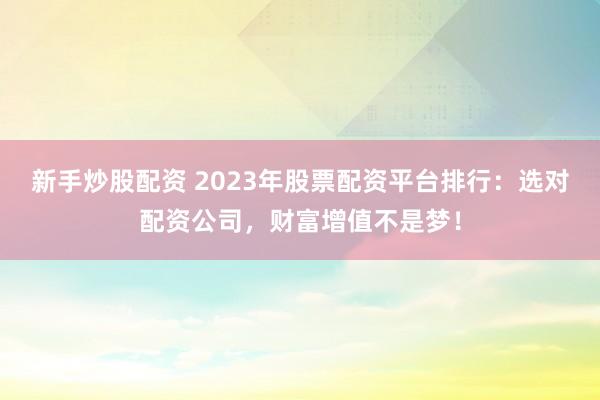 新手炒股配资 2023年股票配资平台排行：选对配资公司，财富增值不是梦！