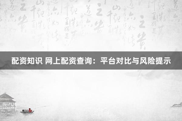 配资知识 网上配资查询：平台对比与风险提示
