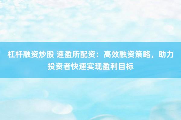 杠杆融资炒股 速盈所配资：高效融资策略，助力投资者快速实现盈利目标